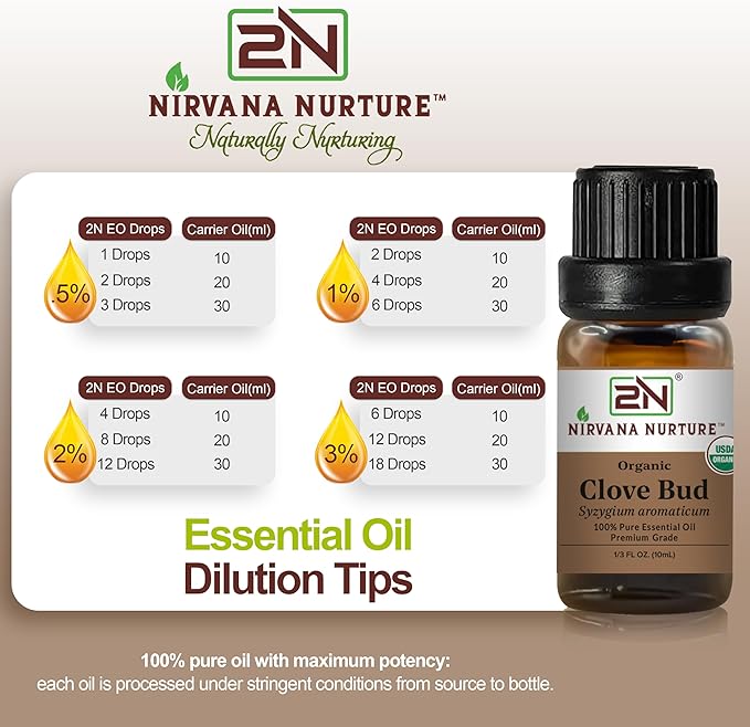 Clove Bud Essential Oil, USDA Certified Organic, 100% Pure Undiluted, Aromatherapy Oil for Diffuser, Hair & Skin Care