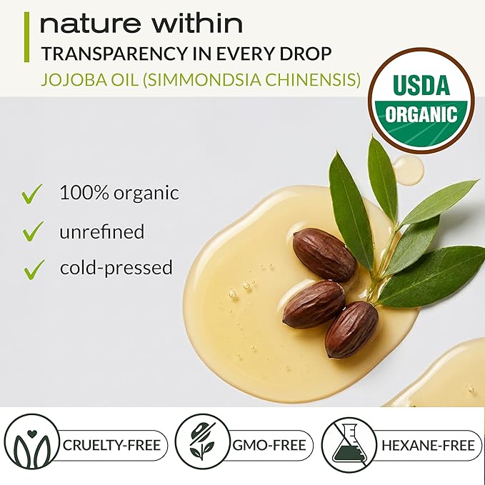 Ella & Eden 16 Oz Organic Jojoba Oil For Hair – USDA Certified – 100% Pure Cold-Pressed & Unrefined Moisturizer for Hair, Skin, Face & Nails, Hexane-Free Carrier Oil - Food Grade Plastic Bottle