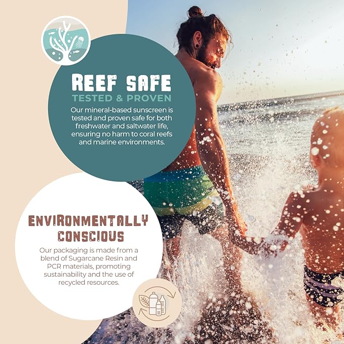Happy Ocean Kids Mineral Sunscreen SPF 45 – Reef Safe, Non-Toxic Sunscreen for Kids, Non-Greasy Zinc Oxide, Travel Size, Water Resistant, Face & Body