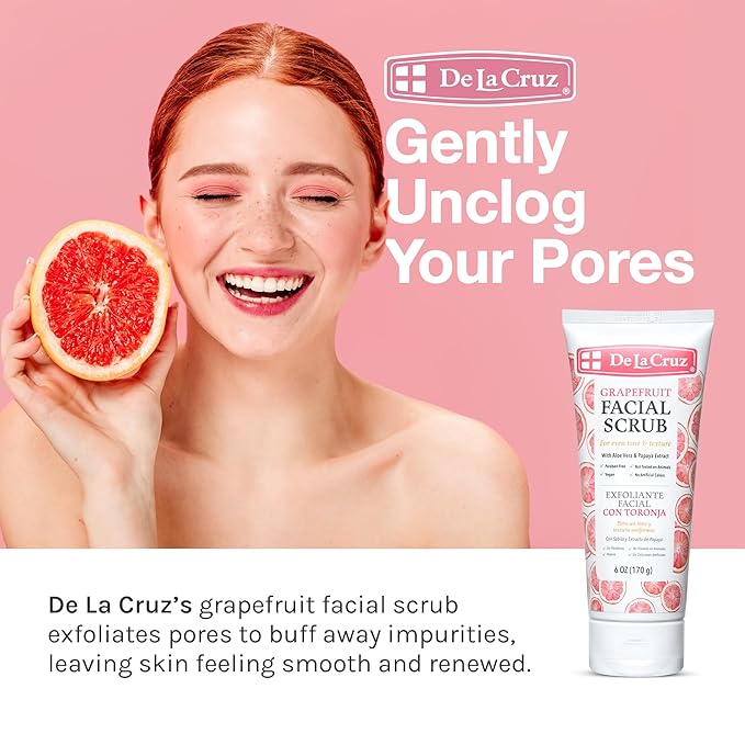 De La Cruz Grapefruit Facial Scrub - Face Exfoliator Scrub with Vitamin E, Papaya and Aloe Vera (6 Ounce (Pack of 1))