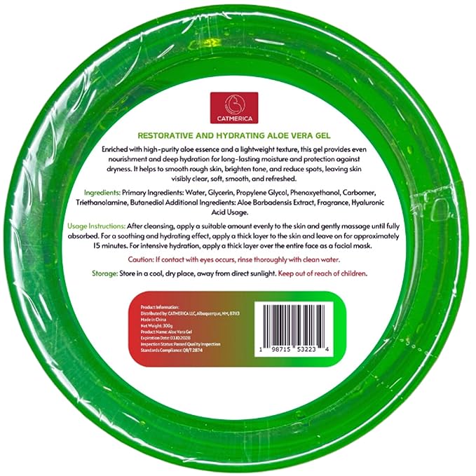Aloe Vera Gel – 99% Pure, Fast-Absorbing and No-Residue Moisturizer, Non-Sticky - Aloe Vera can be good for Sunburn, after tanning, Dry Skin, Body, face & hair Care – 10.1 fl oz (300g).