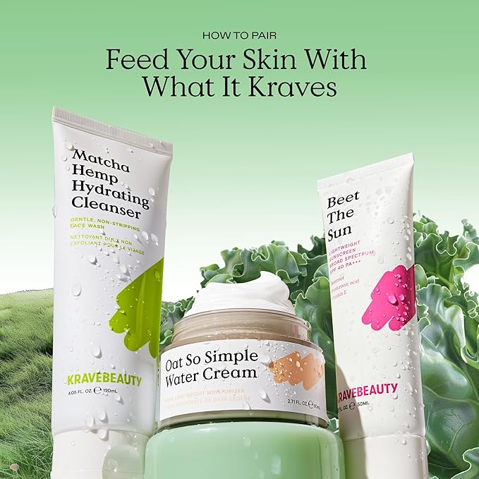 KraveBeauty Matcha Hemp Hydrating Cleanser for Sensitive Skin, 2 Pack, Gentle, Non-Stripping Face Wash with Matcha, Hemp Seed Oil & Glycerin, Fragrance Free, 2 x 120ml