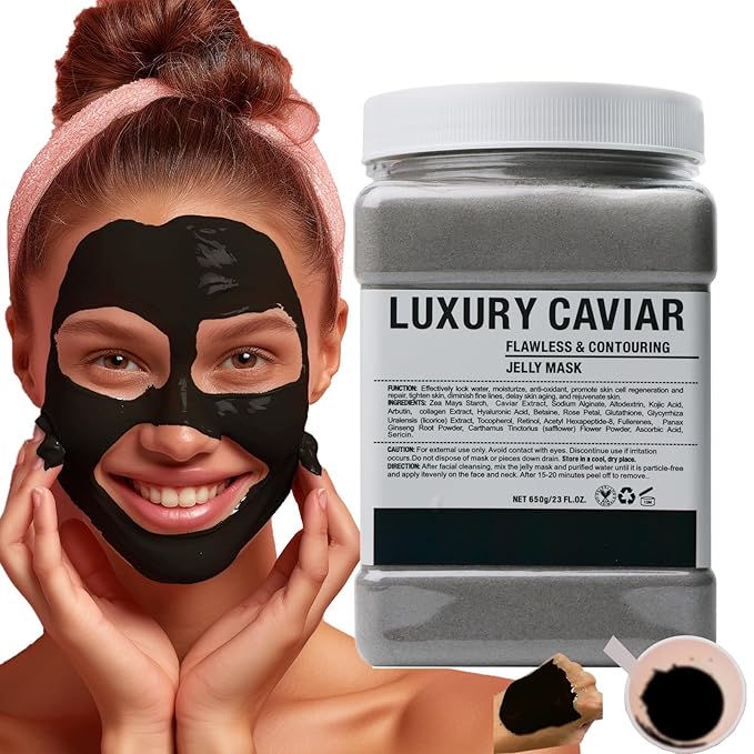 Vajacial Hydro Jelly Mask Powder for Face, Jelly Mask for Facials Professional, Jelly Facial Mask for Teens and Women. Jelly face mask. (Luxury Caviar)