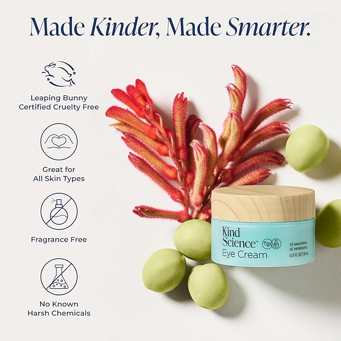 Kind Science by Ellen DeGeneres Eye Cream - Under Eye Cream for Wrinkles Noticably Smooths & Moisturizes - Anti Aging with Hyaluronuic Acid, Vitamin C - Fragrance Free, Paraben Free, 0.5 fl oz