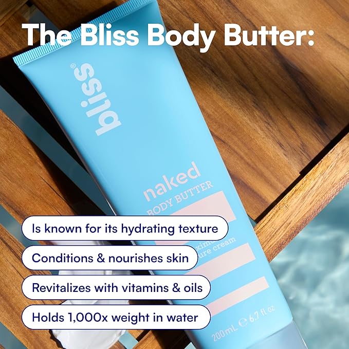 Bliss - Naked Body Butter - Unscented - Maximum Moisture Cream - 6.7 Fl Oz - Daily Moisturizer for Women & Men - Fragrance Free - Vegan and Cruelty Free