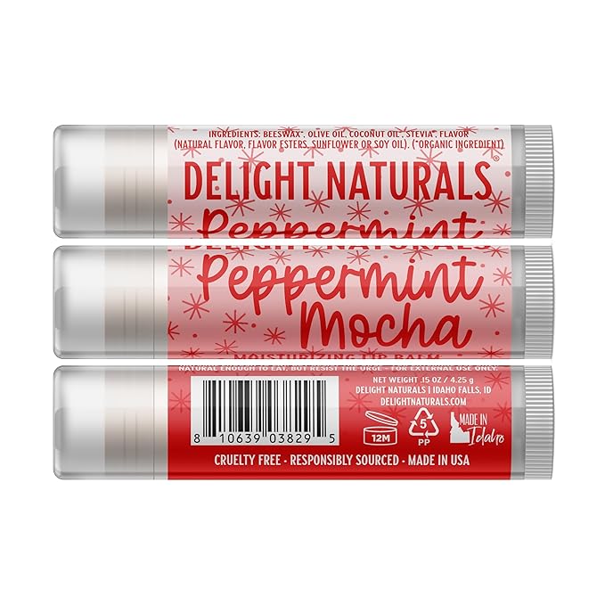 Delight Naturals Peppermint Mocha Lip Balm - Set of Three