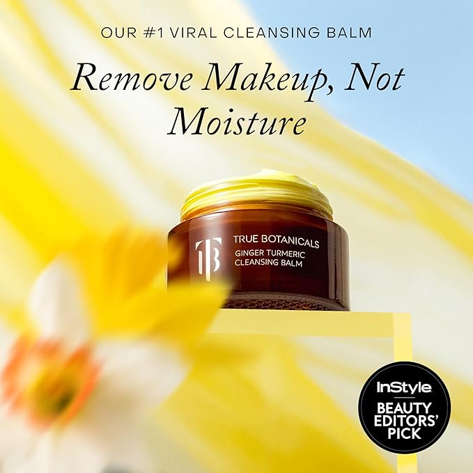 True Botanicals Ginger Turmeric Cleansing Balm | Natural Hydrating Facial Cleanser + Makeup Remover for Dry & Sensitive Skin | Nourishing Oil Cleanser with Ceramides & Antioxidants | Vegan | 3.4 fl oz