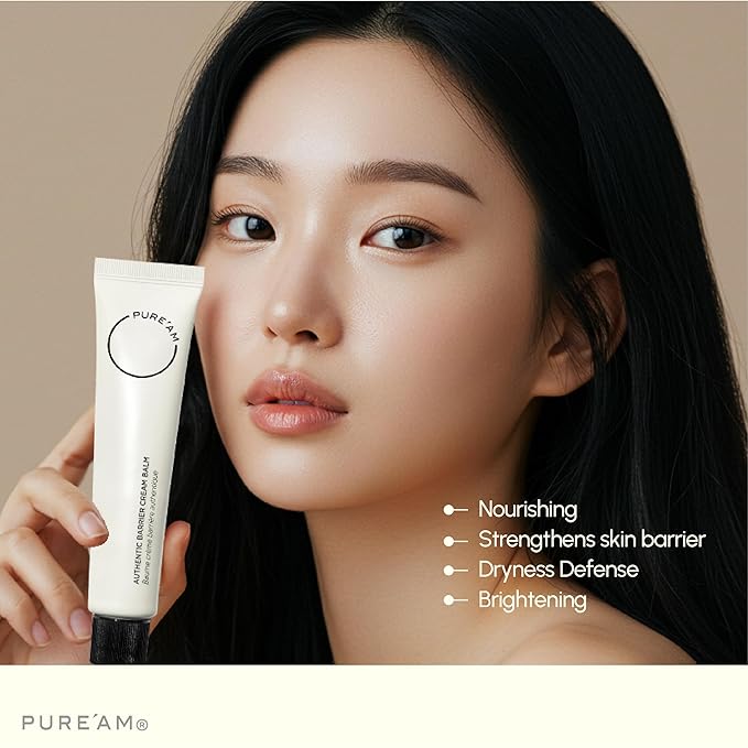 PURE'AM Korean Barrier Repair Organic Moisturizer, Ceramide Cream For Dry & Sensitive Skin, Hydrating Face Balm, Moisturizer For Acne Prone Skin, 75ml (2.5 Fl Oz)