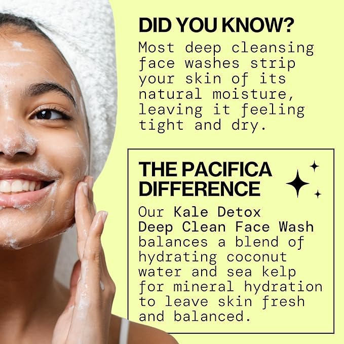 Pacifica Kale Detox Face Wash for Oily & Acne-Prone Skin, Deep Cleansing Facial Cleanser & Makeup Remover with Super Greens Kale, Seaweed & Clay, 5 fl oz –Clean Beauty, Vegan & Cruelty-Free