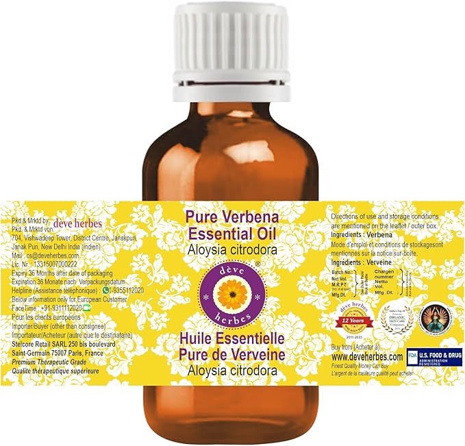Deve Herbes Pure Verbena Essential Oil (Aloysia citrodora) Steam Distilled 5ml (0.16 oz)