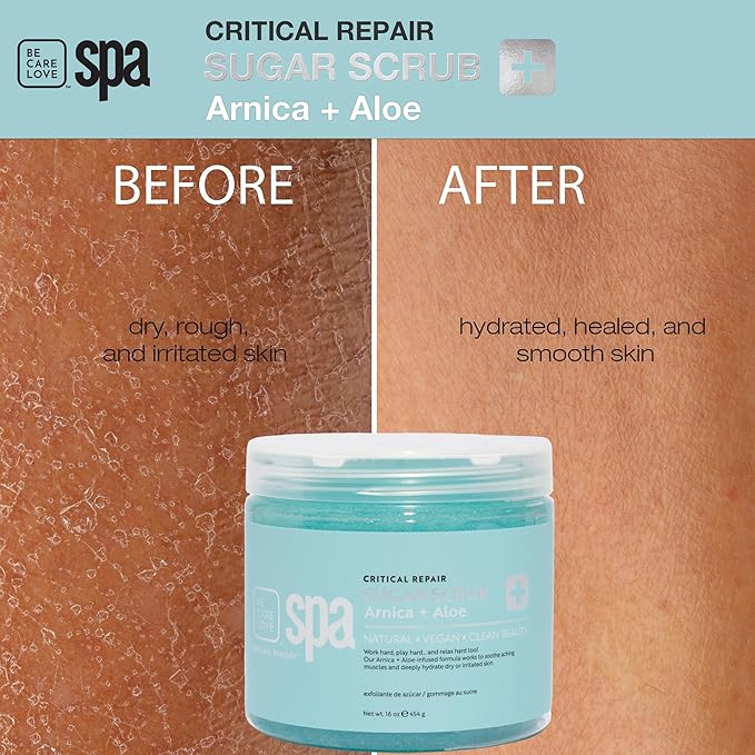 BCL Spa Critical Repair Sugar Scrub - Professional Exfoliating Body Scrub for Dry Rough Skin & Calluses with Arnica & Aloe- Self Care for Women and Men, Made in USA, 16 oz