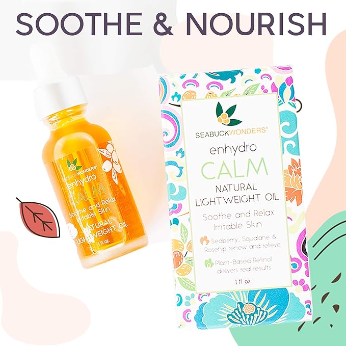 SeabuckWonders Organic Sea Buckthorn Enhydro Calm Oil Serum for Face & Body, Lightweight, Soothing Formula for Sensitive Skin, with Omega 3, Squalane & Rosehip Oil, 1 Fl Oz