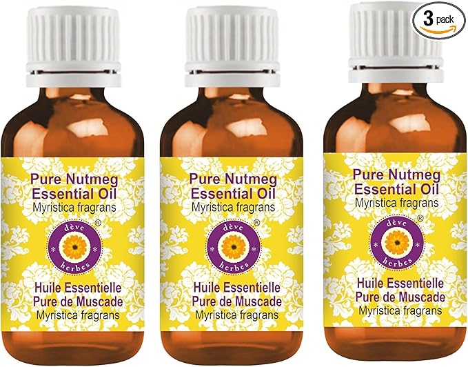 Deve Herbes Pure Nutmeg Essential Oil (Myristica fragrans) Steam Distilled (Pack of Three) 100ml X 3 (10 oz)