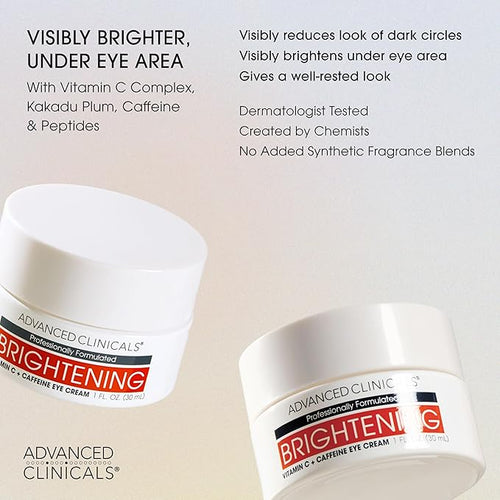 Advanced Clinicals Vitamin C + Caffeine Eye Balm Face Moisturizer | Under Eye Cream For Improving Appearance Of Dark Circles, Puffiness, Bags Under Eyes, & Look Of Dark Spots, 1 Fl Oz