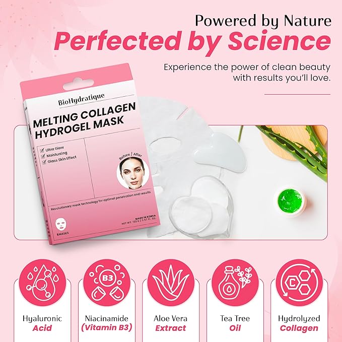 Hydrogel Collagen Face Mask – Overnight Hydrating & Firming Treatment for Dry or Mature Skin – Dermatologist Tested, Anti Aging Korean Skin Care, Vegan, Clean Beauty – Pack of 10