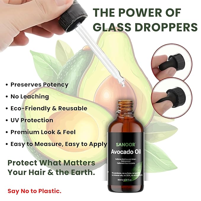 SANOOR California Gold Avocado Oil - 100% Pure & Cold-Pressed - Premium Grade for Hair & Skin with Nutrient-Rich Hair Butter - 2.02oz (60ml)