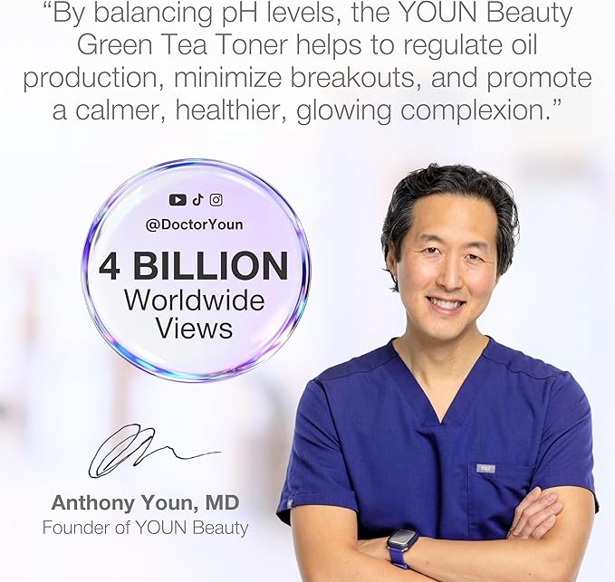 YOUN Beauty Green Tea Toner Face Mist Spray | Alcohol-Free, pH-Balancing & Hydrating Toner with Green Tea and Chamomile Extracts by Dr. Anthony Youn (180ml)