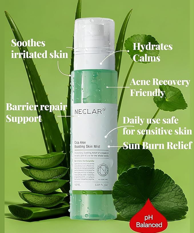 CICA Aloe Hydrating Toner Spray for Face - pH Balanced Calming Facial Mist - Aloe Vera and Centella Asiatica - for Acne Prone and Sensitive Skin - Korean Skincare for Redness, Dryness, Sunburn