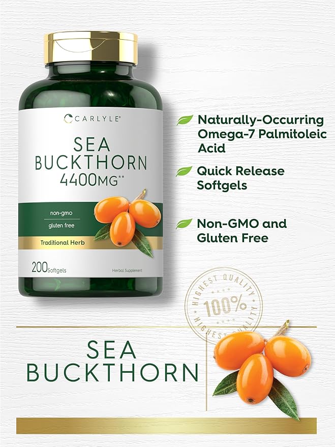 Carlyle Sea Buckthorn Oil Capsules | 200 Softgels | Non-GMO, Gluten Free | Sea Buckthorn Berry Oil Supplement