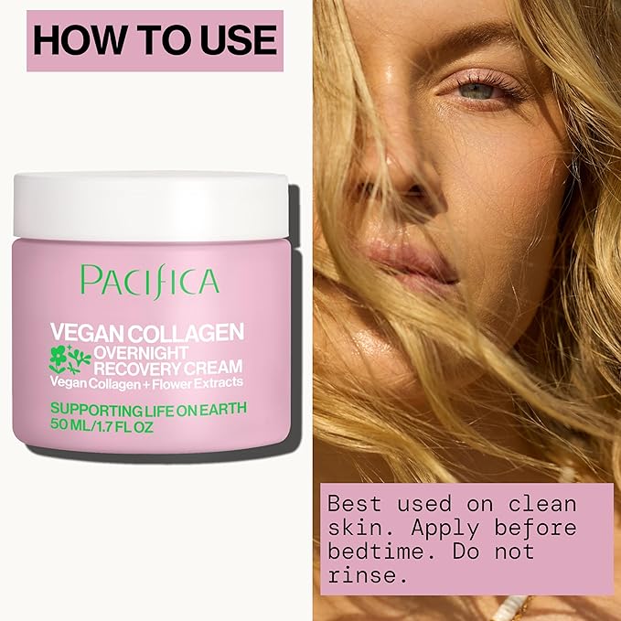 Pacifica Night Face Cream - Vegan Collagen Overnight Recovery Cream, Nighttime Face Cream for Anti-Aging & Wrinkles, Improves Dry Skin & Redness Vegan, Clean Beauty, Dermatologist Tested