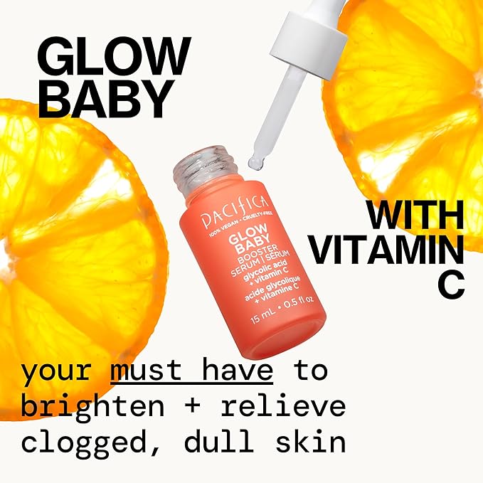 Pacifica Glow Baby Booster Mini Face Serum, Vitamin C & Glycolic Acid For Brightening Dull Skin, Fragrance-Free, Vegan & Cruelty-Free, .5 Fl Oz