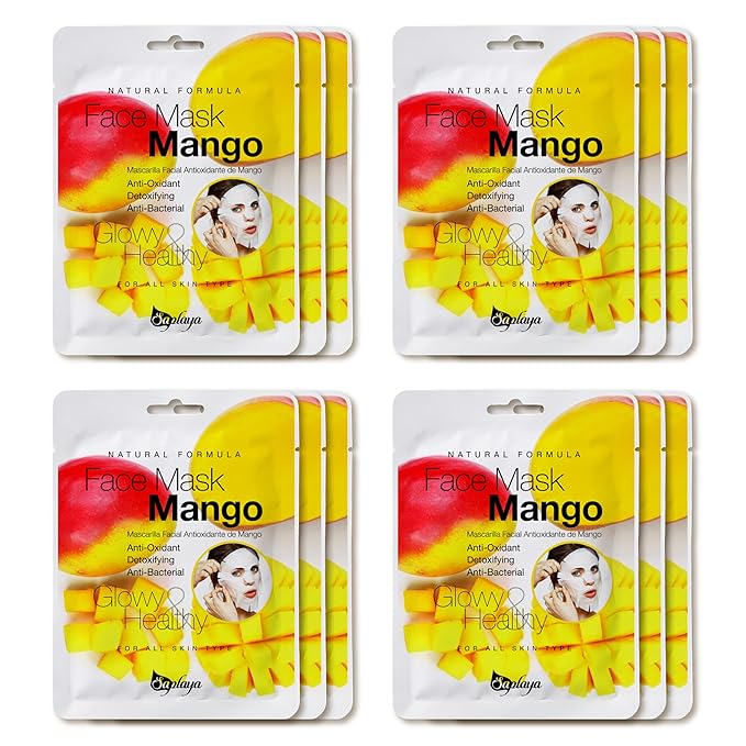 Saplaya Scented Facemask Sheets Skin Care Mask Single Scent K-Beauty Natural Formula(Mango 12 Pack)