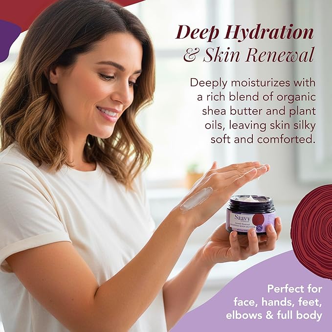 Saavy Naturals Whipped Body Butter - Made with Organic Shea Butter, Essential Body Care & Dry Skin Moisturizer for Women, Velvety Rich Cream Texture, Naturally Scented - Lavender Rosewood, 4 oz