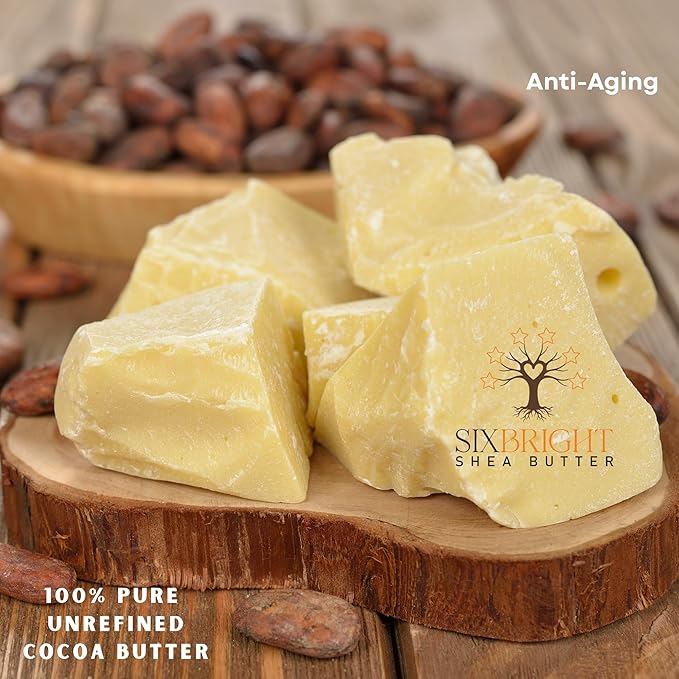 Sixbright Unrefined Cocoa Butter –8 oz | 100% Pure, Food Grade- Natural Moisturizer for Dry Skin, Fades Stretch Marks & Scars ,For Skin, Hair, DIYs. Chocolate Aroma