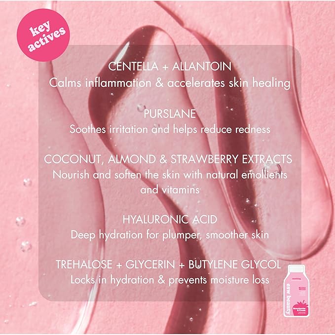 ESW Beauty Strawberries & Cream Sheet Mask - Raw Juice Hydrating Face Mask - Calming with Coconut, Vanilla Bean, Almond Milk & Strawberry for Sensitive Skin - Reduces Redness & Nourishes