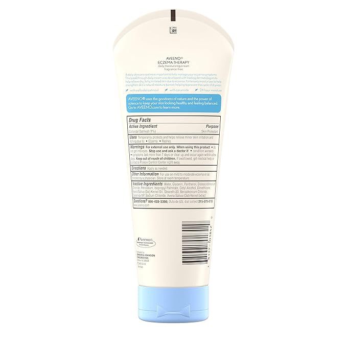 Aveeno Eczema Therapy Daily Moisturizing Cream for Sensitive Skin, Soothing Lotion with Colloidal Oatmeal for Dry, Itchy, and Irritated Skin, Steroid-Free and Fragrance-Free, 7.3 oz