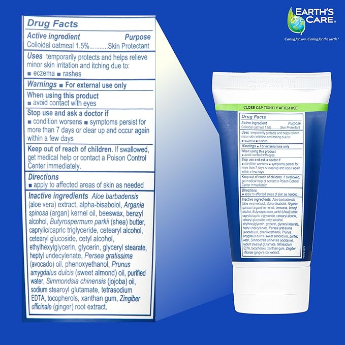 Earth’s Care Eczema Cream For Adults & Kids - Colloidal Oatmeal Eczema Treatment Cream with 9 Moisturizers - 2.4 OZ