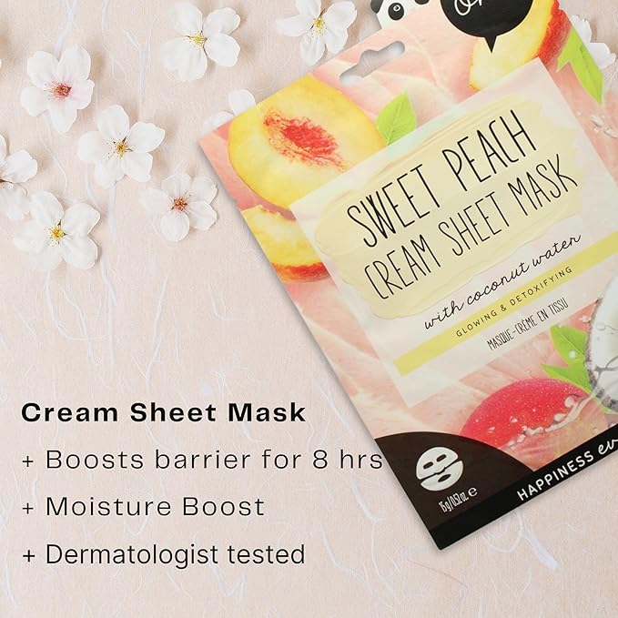 Oh K! Cream Sheet Mask - Sweet Peach - Korean Face Mask Sheet - Facial Skin Care Products - Clean Korean Skincare - Hydrating Face Sheets - 1 Pc