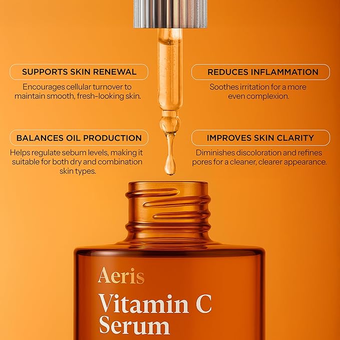 Aeris Vitamin C Face Serum – Hydrating & Revitalizing Formula For Dark Spots, Uneven Tone & Fine Lines – Dermatologist Tested, Anti-Aging, Korean Skin Care – Clean Beauty, Cruelty-Free – 1.69 Fl Oz