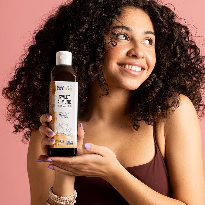 Aura Cacia Natural Skin Care Oil Sweet Almond | 16 Fluid Ounces (Pack of 2)