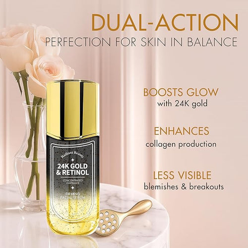 24K Gold & Retinol Firming Serum - Moisturizing, & Protecting - Reduces Dark Spots & Wrinkles - Dermatologist Tested, Korean Skin Care - 1.69 FL.OZ.