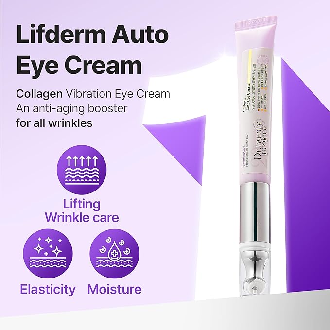 Lifderm Eye Cream with Collagen & Vibrating Device for Wrinkles, Anti-Aging, Dark Circles – Lifting, Firming, Tightening, Depuffing, Nourishing Korean Skincare (20ml 0.6 fl oz)