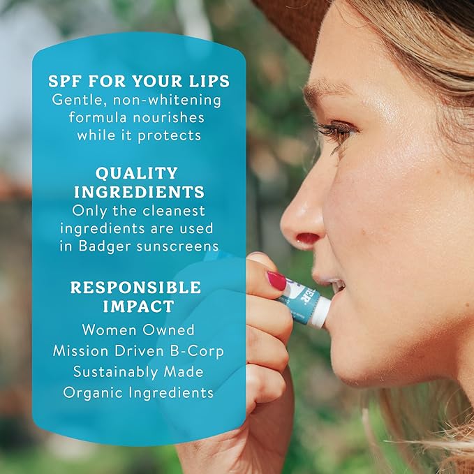 Badger Mineral Sunscreen Lip Balm SPF 15, Reef Safe, Zinc Oxide, Unscented, Travel Size, SPF Lip Balm Sunscreen Stick, .15 oz 4-Pack