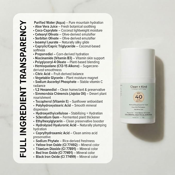 Daily Face Sunscreen SPF 40 Moisturizer with Tallow, Zinc Oxide, Hyaluronic Acid & Vitamin E – Mineral, Reef Safe Sunscreen for Hydration & UV Protection, (Tinted. 1.7 oz)