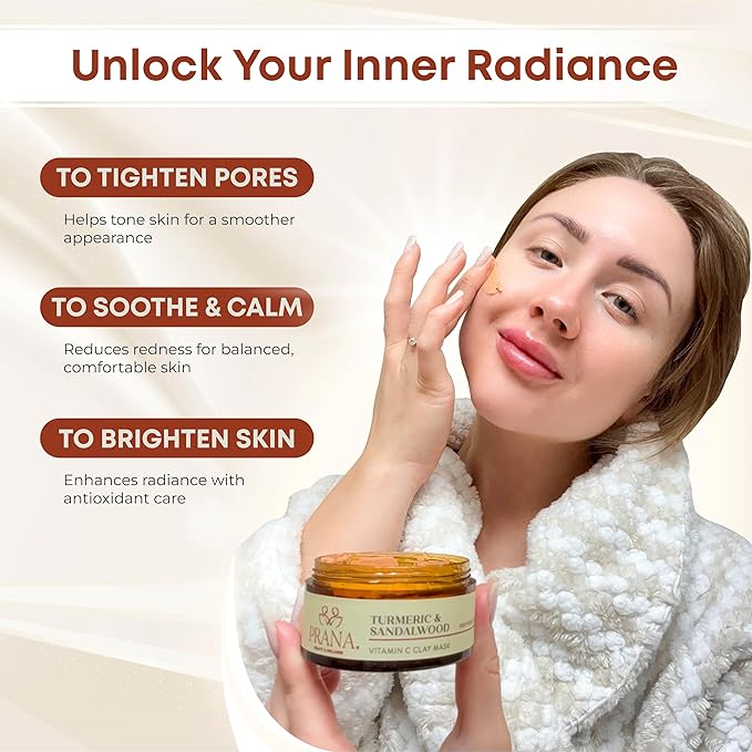 PRANA Sandalwood & Turmeric Face Mask - Natural Cleansing Facial Mask with Ayurvedic Ingredients - Bentonite & Kaolin Clay Mask - Brightening, Hydrating, Anti-Aging - Vegan & Cruelty-Free Mask (60ml)