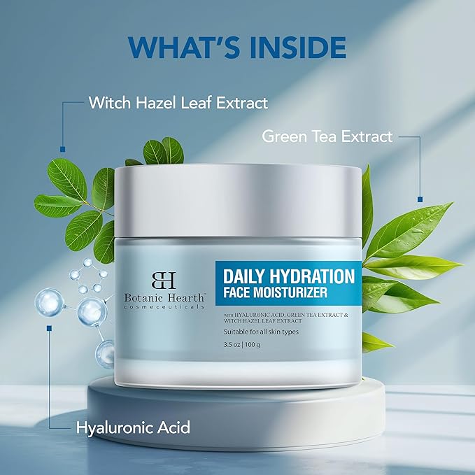 Botanic Hearth Daily Hydration Moisturizer With Hyaluronic Acid, Green Tea Extract | All Skin Type | 3.5 Fl Oz | 100 G