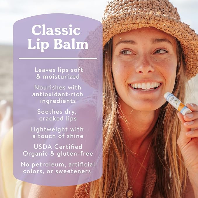 Badger Lavender Orange Classic Lip Balm, 100% Organic Balm, Long Lasting Lip Care w/Light Silky Texture, Uplifting Orange & Calming Lavender Lip Balm, 4 Pack