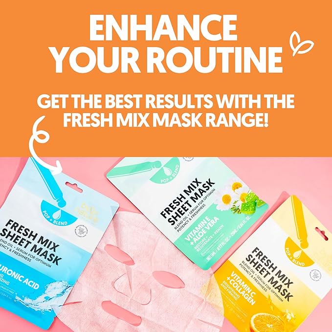 By Nature POP + BLEND Fresh Mix Vitamin C Collagen Sheet Mask – DIY Facial Treatment for Firming & Hydrating Skin with Kakadu Plum & Vitamin E – Pack of 12