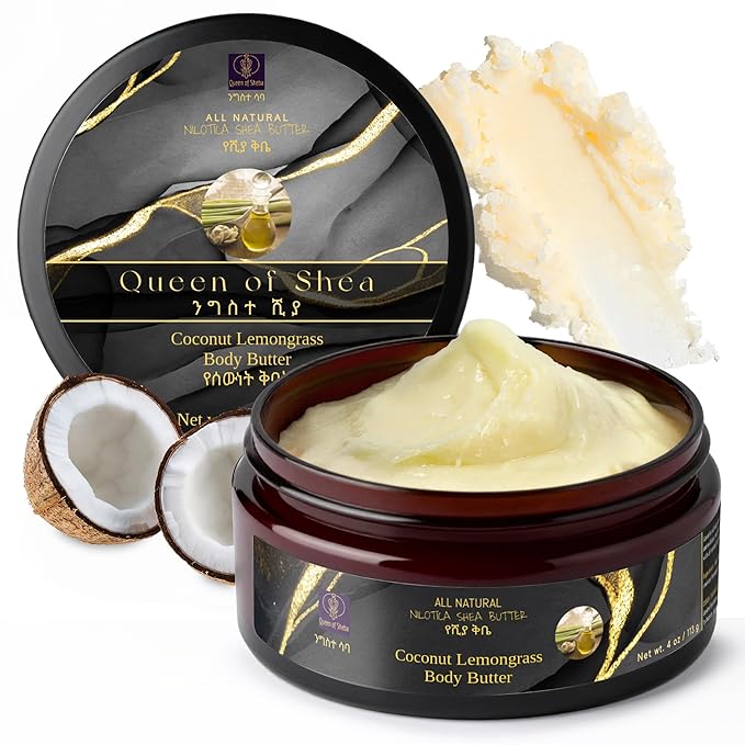 African Shea Butter Raw Organic Shea Butter for Skin 4 Oz Coconut Lemongrass – USDA Organic Certified All-Natural Moisturizer for Face, Hair and Body Care, Suitable for All Skin Types