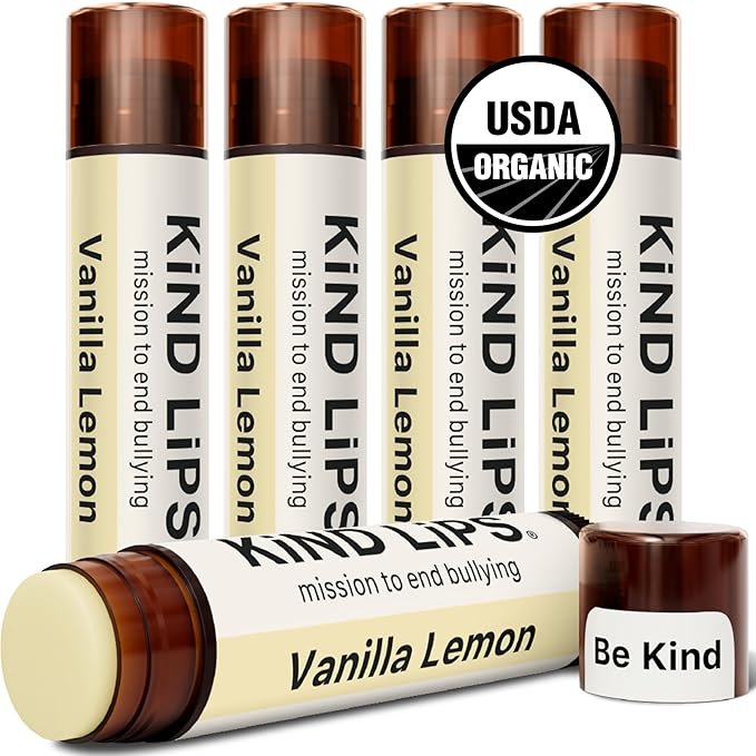 Kind Lips Vanilla Lemon Lip Balm (5 Pack) – Organic Lip Balm with Beeswax, Non Toxic & Petroleum Free Lip Care – Natural Moisturizing Lip Balm for Dry, Chapped Lips – Clean Ingredients, USA Made