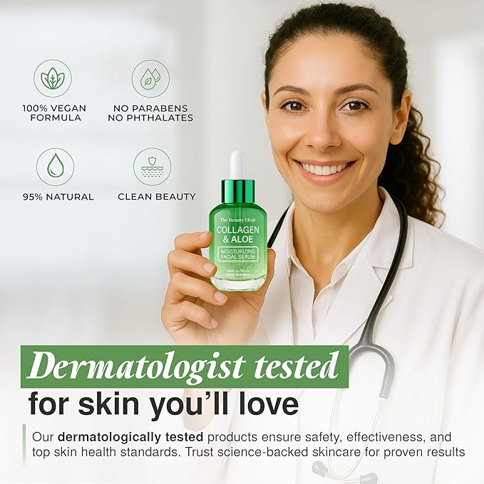 The Beauty Elixir Aloe & Collagen Serum For Face - Dermatologist Tested, Anti-Aging, Ultra Hydrating Aloe Vera Gel For Face - Natural Ingredients, Clean Beauty, Cruelty-Free Korean Skin Care - 1.69 oz