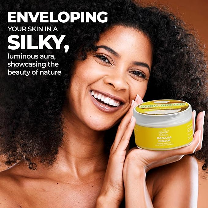 body butter banana cream scent long -lasting fragrance,hydrate skin jojoba oil and more 8oz