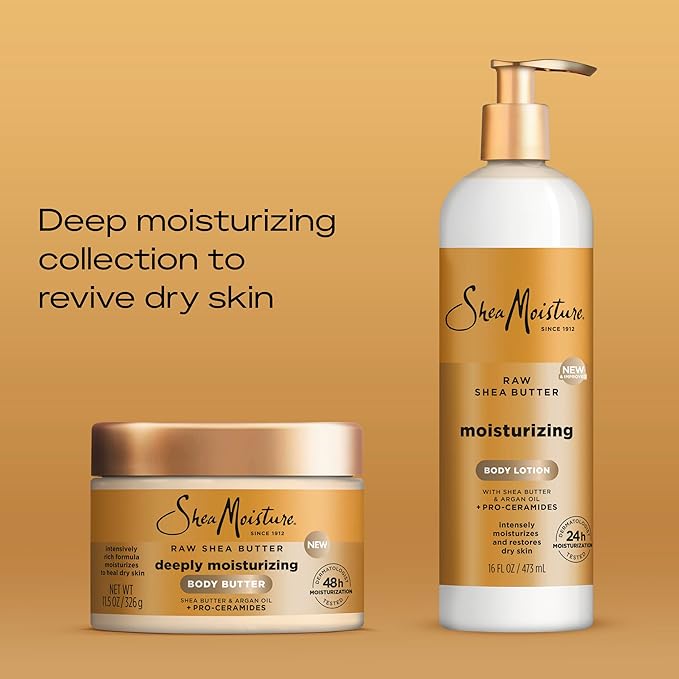 SheaMoisture Deeply Moisturizing Body Butter with Raw Shea Butter, Argan Oil and Pro-Ceramides, Rich Hydration & Healing of Dry Skin, 48H Moisturizing 11.5 oz, (Pack of 2)