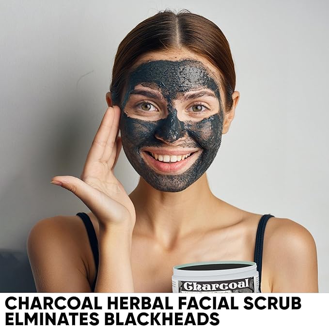 HERBOGANIC Charcoal Herbal Facial Scrub | Natural Body Scrub | Activated Charcoal Face Scrub for Women & Men | Exfoliant Scrub | Natural Facial Scrub | Equally Effective for Men and Women | 5.30 oz…
