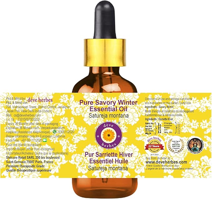 dève herbes Savory Winter Essential Oil (Satureja Montana) with Glass Dropper | Pure | Non-Sticky | Non-Greasy | Lightweight | Men & Women | All Skin Types | Steam Distilled 5ml (0.16 oz)