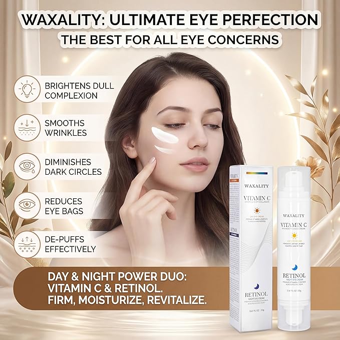Retinol Under Eye Cream for Dark Circles, Remove Puffiness & Wrinkles, Day & Night Brightening Anti-Aging Eye Cream for Fine Lines, 0.67 Fl Oz